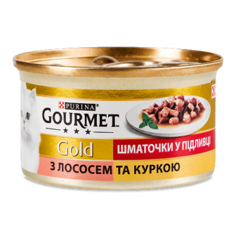 Корм Gourmet Gold з лососем та курчам з/б 85г