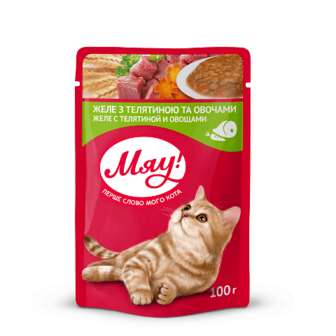 Корм для котів «Мяу!» телятина з овочами в желе 100г
