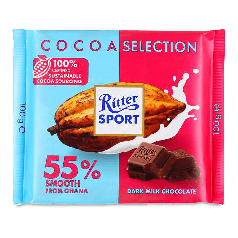Шоколад молочний Ritter Sport «Гана» 55% 100г