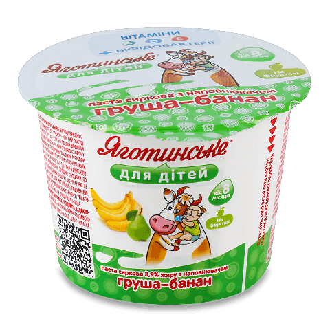 Паста сиркова Яготинське для дітей груша-банан 3,9% 90г
