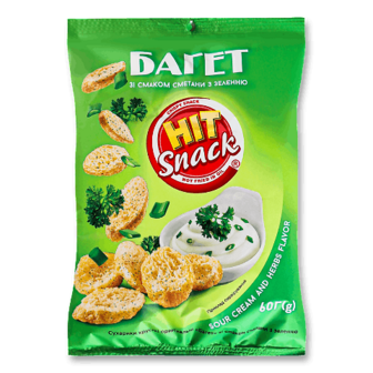 Сухарики Hit Snack Багет зі сметаною та зеленню 60г