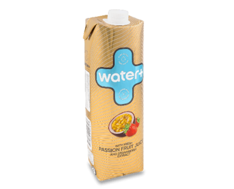 Вода Water+ з додаванням соку маракуйя-полуниці негазована, 1л