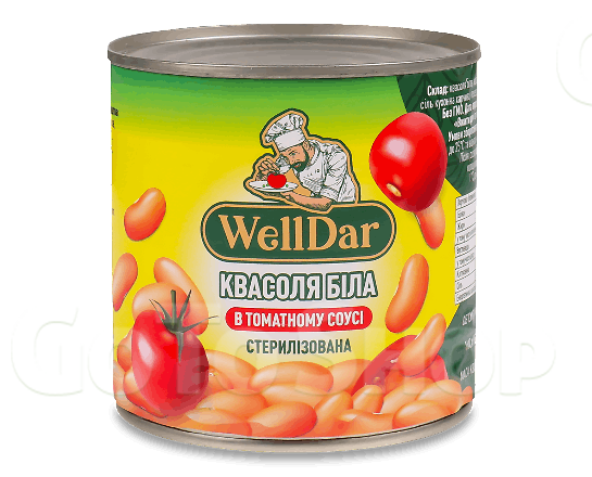 Квасоля біла WellDar в томатному соусі стерилізована, 410г