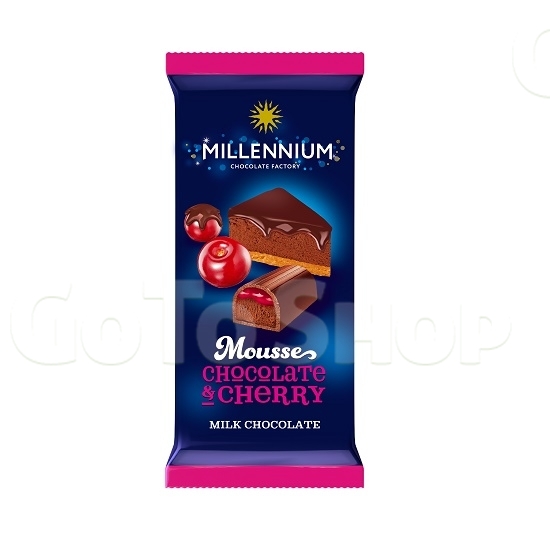 Шоколад 95 г Millennium Mousse молочний з мусовою та вишневою начинкою м/уп 