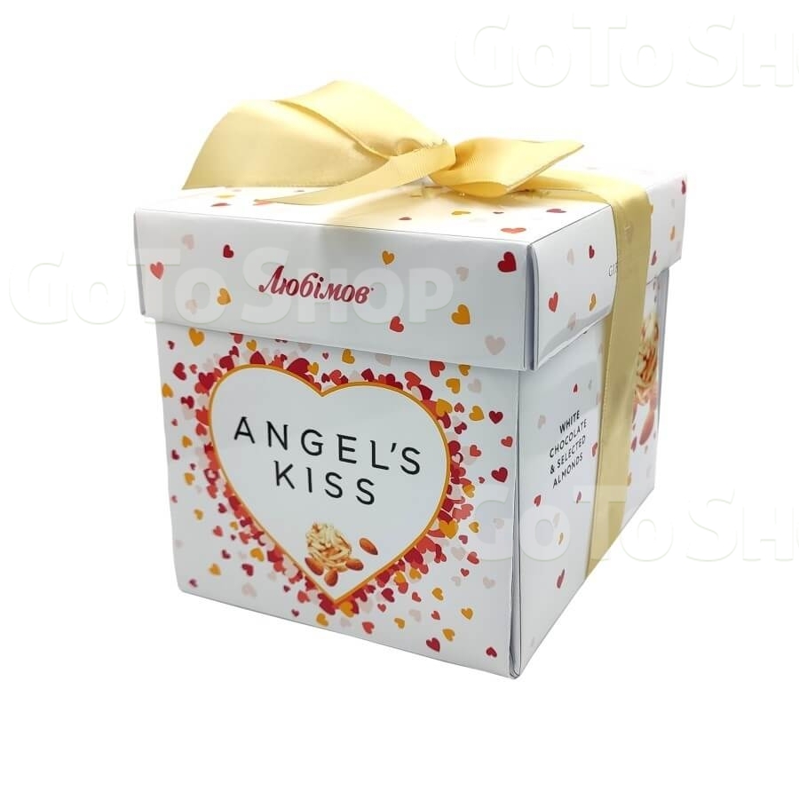 Цукерки шоколадні 140 г Любімов Angel&#039;s kiss білі з мигдалем, рисов.кульками, кокосов.стружкою  