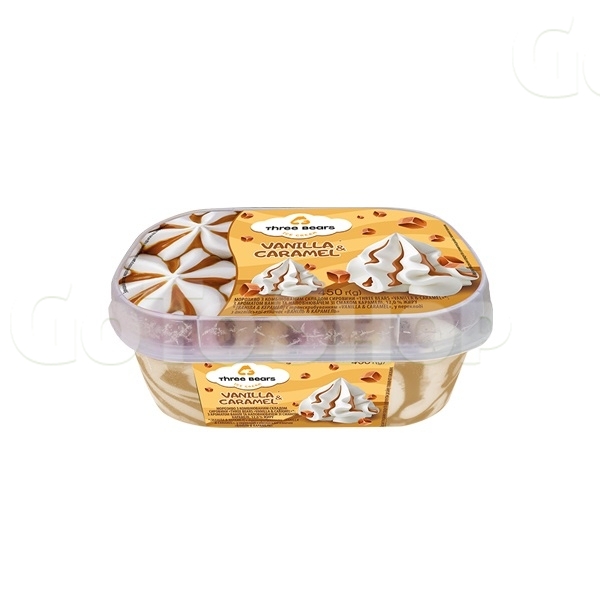 Морозиво 450 г Три Ведмеді Vanilla&amp;Caramel двошарове пласт/лоток 
