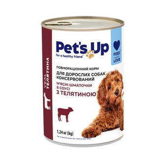 Корм 1,24 кг Своя лінія Pet's Up М'ясні шматочки в соусі з телятиною для дорослих собак з/б 