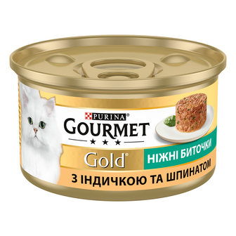 Корм 85г Gourmet Gold консерви для дорослих котів ніжні биточки з індічкою та шпинатом 