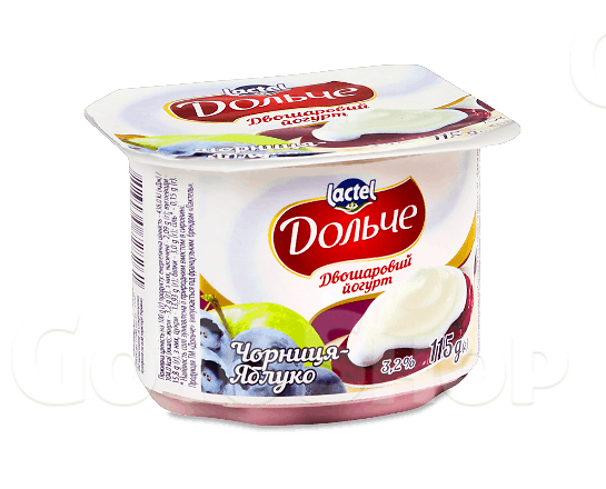 Йогурт «Дольче» чорниця-яблуко двошаровий 3,2%, 115г