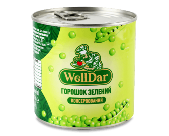 Горошок WellDar зелений консервований, ключ з/б, 420г