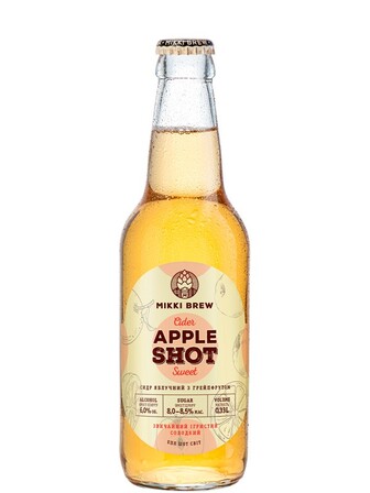 Сидр ігристий Еппл Шот, Світ / Apple Shot, Sweet, Mikki Brew, сладкий 6% 0.33л