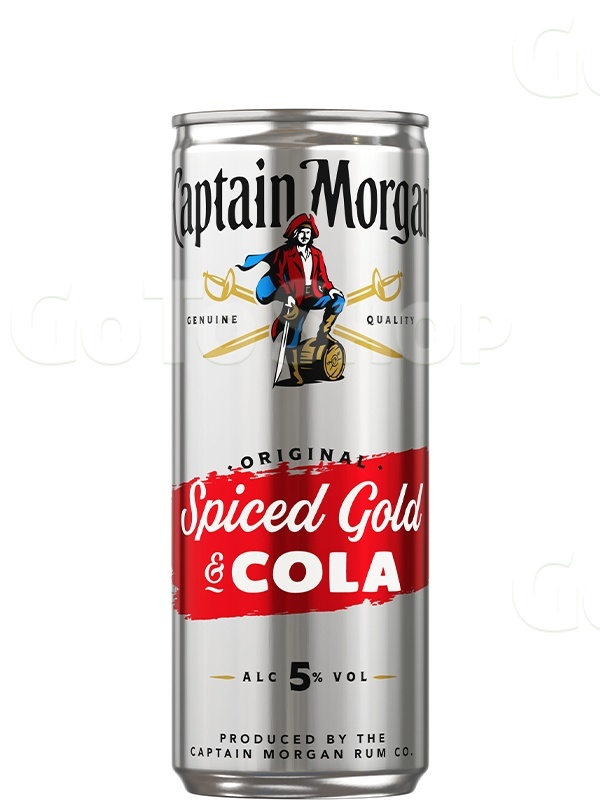 Напій слабоалкогольний Ром Капітан Морган, Спайсед Голд &amp; Кола / Rum Captain Morgan, Spiced Gold &amp; Cola, ж/б, 5%, 0.25л