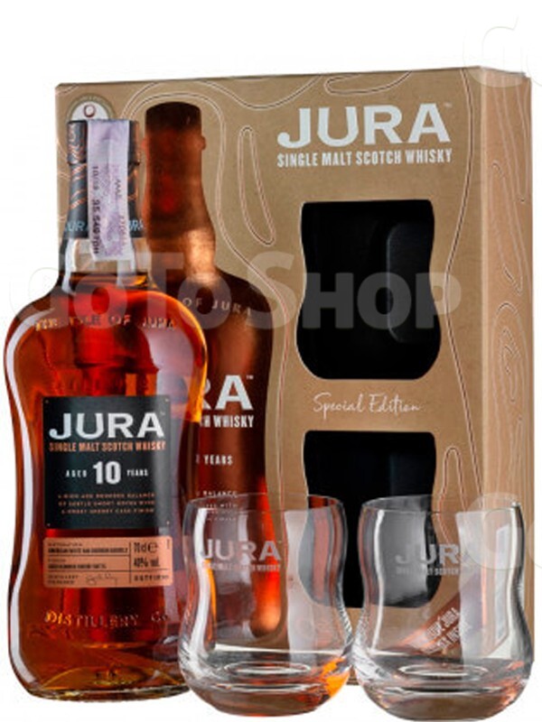 Віскі Джура 10 років / Jura 10 years, 40%, 0.7л, в подарунковій коробці + 2 склянки