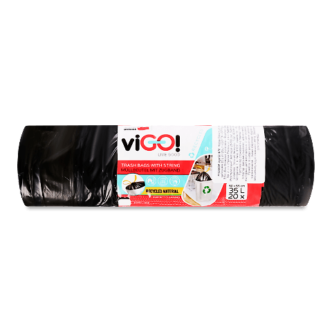 Пакети для сміття viGO! Eco Garbage з зав&#039;язками чорні 35 л 20шт