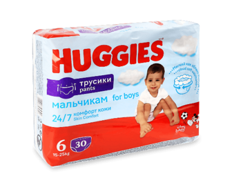 Підгузки-трусики для хлопчиків Huggies Pants Jum 6 (15-25 кг), 30шт