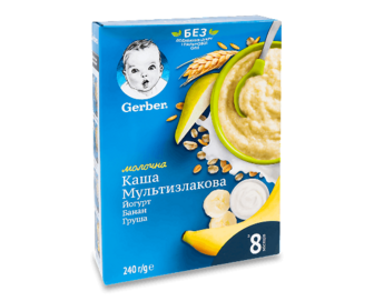 Каша мультизлакова Gerber молочна йогурт-банан-груша, 240г