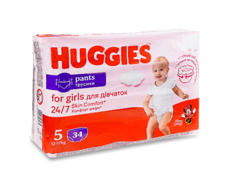 Підгузки-трусики Huggies для дівчаток 5 (12-17 кг), 34шт
