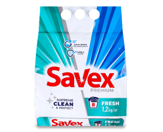 Порошок пральний Savex 2in1 Fresh для автоматичного та ручного прання, 1,2кг