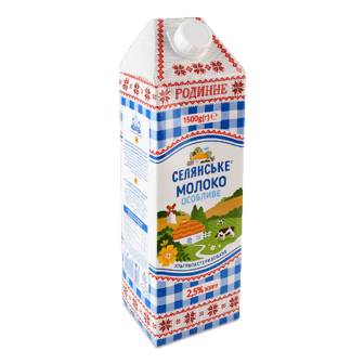 Молоко ультрапастеризоване «Селянське» «Родинне» 2,5%, 1500г