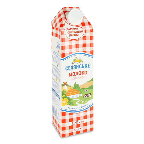 Молоко ультрапастеризоване «Селянське» 3,2 % т/п, 950г