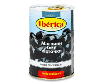Маслини Iberica чорні великі без кісточки, 420г