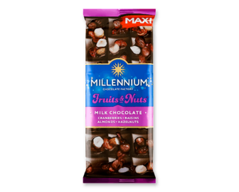 Шоколад молочний Millennium Fruits&Nuts мигдаль-фундук-журавлина-родзинки, 140г