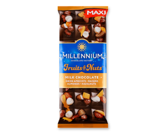 Шоколад молочний Millennium Fruits&Nuts мигдаль-фундук-курага-родзинки, 140г