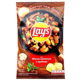 Чіпси Lay's картопляні смак м'ясної пательні з грибами м'яка упаковка 120г