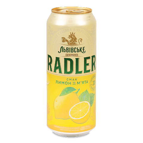 Пиво Львівське Radler лимон та м&#039;ята світле з/б 0,48л
