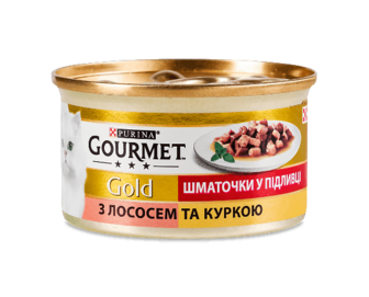 Корм Gourmet Gold з лососем та курчам з/б 85г