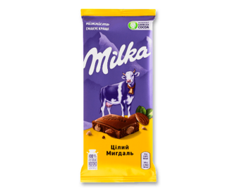 Шоколад молочний Milka з цілим мигдалем 90г