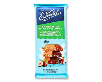 Шоколад молочний E.Wedel Екстра зі шматочками фундука 80г