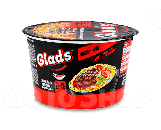 Локшина швидкого приготування Glads Яловичина та томатний соус з базиліком 85г