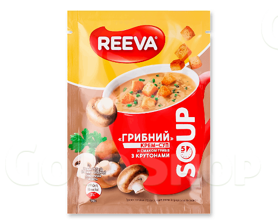Крем-суп Reeva Грибний зі смаком грибів з крутонами, 15,5г