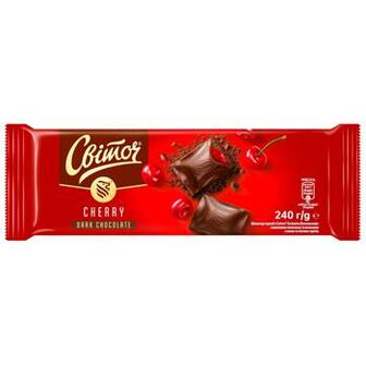 Шоколад чорний СВІТОЧ® Exclusive з вишневою начинкою та начинкою з какао та лісових горіхів 240г