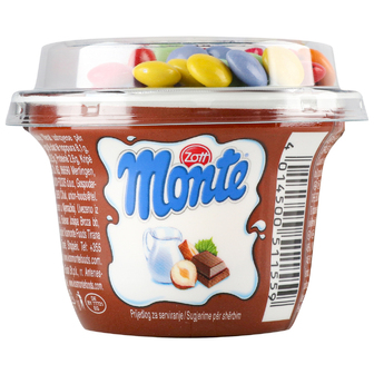 Десерт Zott Monte з шоколадом лicовими горіхами та какао-драже 70г