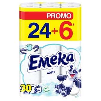 Туалетний папір Emeka White 3-шаровий 24+6шт