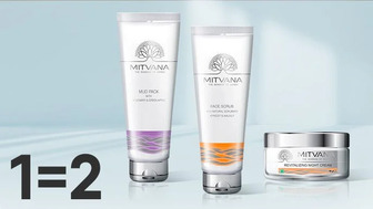 Купуй будь-яку одиницю засобів для догляду за обличчям та волоссям MITVANA та отримай другу одиницю у подарунок*!
