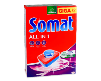 Таблетки для посудомийних машин Somat All in 1, 90шт