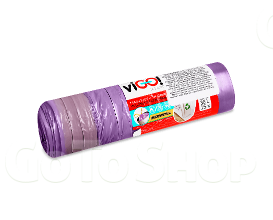 Пакети для сміття viGO! Premium з зав&#039;язками пурпурові 35 л, 15шт
