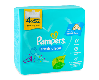 Дитячі вологі серветки Pampers Fresh Clean, 4*52шт