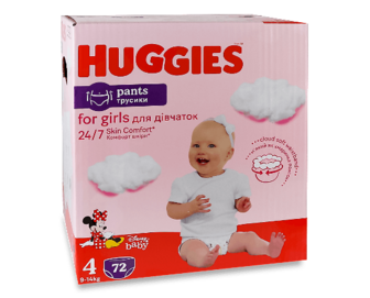 Підгузки-трусики для дівчаток Huggies Pants 4 (9-14 кг), 72шт/уп