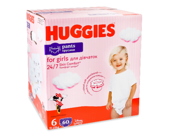 Підгузки-трусики для дівчаток Huggies Pants Box 6 (15-25 кг), 60шт