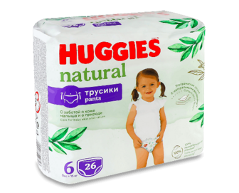 Підгузки-трусики Huggies Natural 6 (15+ кг), 26шт