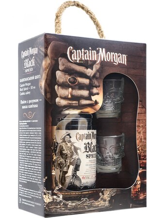 Набір ромового напою Капітан Морган, Блек Спайсд / Captain Morgan, Black Spiced, 40%, 1л, в подарунковій коробці
