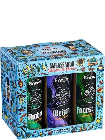 Набір пива "Амбасадор", Volynski Browar, 6*0.5л, в подарунковій коробці