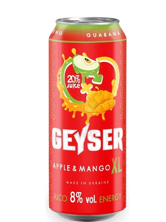 Енергетичний напій Гейзер, Яблуко-Манго / Geyser, Аpple-Mango, Volynski Browar, ж/б, 8%, 0.5л