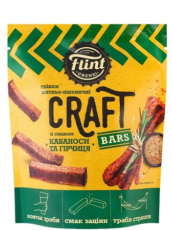Грінки пшенично-житні зі смаком кабаносів та гірчиці, Flint Craft, 90г