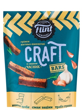 Грінки пшенично-житні зі смаком часнику, Flint Craft, 90г