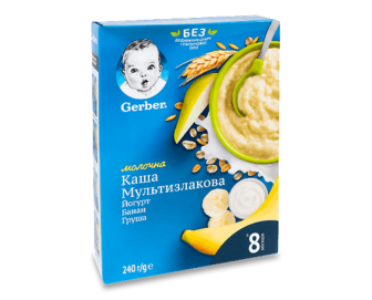 Каша мультизлакова Gerber молочна йогурт-банан-груша, 240г